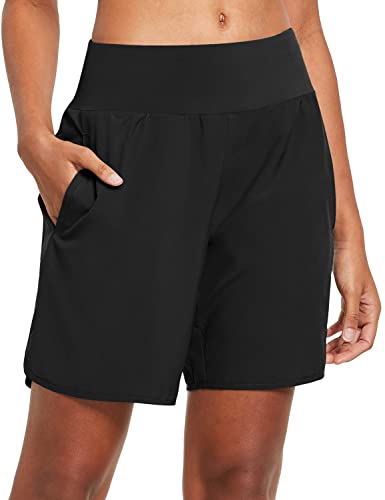 BALEAF Women's 7" Long Running Shorts Back Zipper Pocket Athletic Workout Gym Shorts with Liner Black Size M BALEAF Women's 7" Long Running Shorts Back Zipper Pocket Athletic Workout Gym Shorts with Liner Black Size M