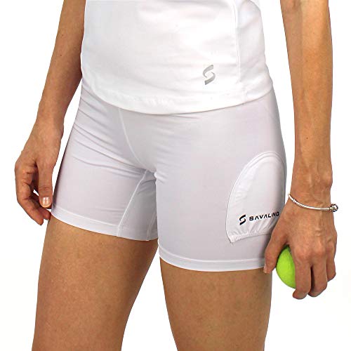 SAVALINO Women's Under Shorts- Compression Shorts for Gym & Workout Clothing, Tennis Shorts with Ball Pockets, Large, White SAVALINO Women's Under Shorts- Compression Shorts for Gym & Workout Clothing, Tennis Shorts with Ball Pockets, Large, White