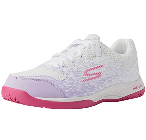 Skechers Women's Viper Court-Athletic Indoor Outdoor Pickleball Shoes with Arch Fit Support Sneakers, White/Lavender, 8 Skechers Women's Viper Court-Athletic Indoor Outdoor Pickleball Shoes with Arch Fit Support Sneakers, White/Lavender, 8