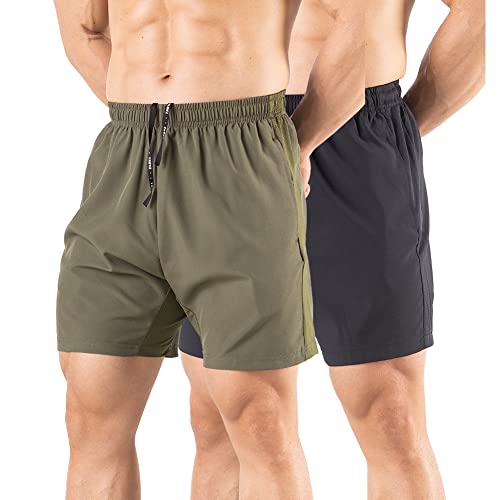 Gaglg Men's 5" Running Shorts 2 Pack Quick Dry Athletic Workout Gym Shorts with Zipper Pockets Black/Green,Large Gaglg Men's 5" Running Shorts 2 Pack Quick Dry Athletic Workout Gym Shorts with Zipper Pockets Black/Green,Large