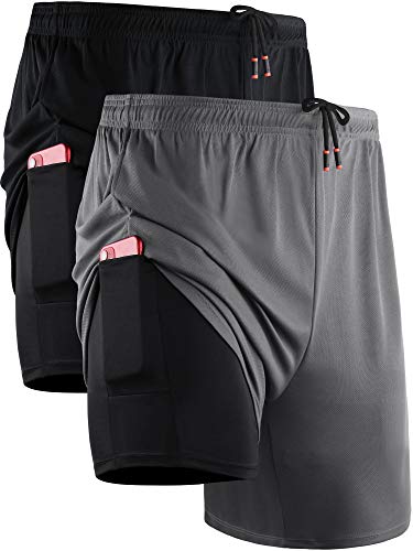 NELEUS Men's 2 in 1 Running Shorts with Liner,Dry Fit Workout Shorts with Pockets,6070,2 Pack,Black/Grey,US M,EU L NELEUS Men's 2 in 1 Running Shorts with Liner,Dry Fit Workout Shorts with Pockets,6070,2 Pack,Black/Grey,US M,EU L