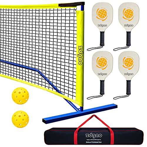 Zdgao Pickleball Set with 4 Paddles and Net - Official Size Net, 4-Pickleball Paddles, and 2 Outdoor Pickleball Balls, Outdoor Fun for Kids, Teens and Adults