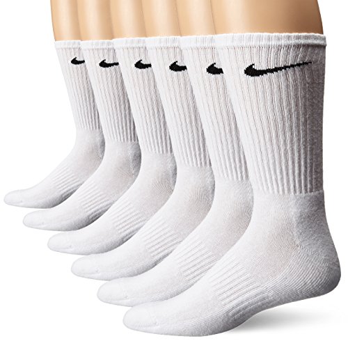 NIKE Unisex Performance Cushion Crew Socks with Band (6 Pairs), White/Black, Large NIKE Unisex Performance Cushion Crew Socks with Band (6 Pairs), White/Black, Large