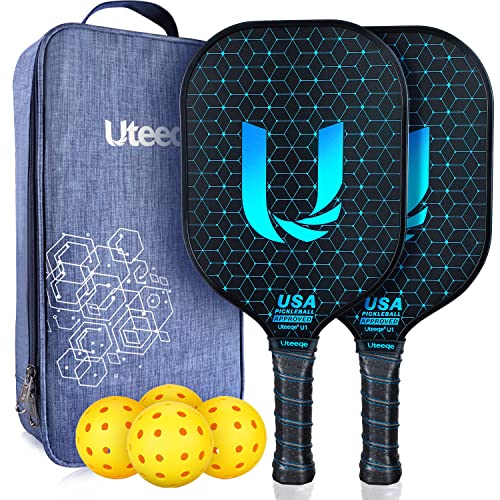Uteeqe Pickleball Paddles, Graphite Pickleball Paddles Set of 2, USAPA Pickle Ball Raquette - Semi Rough Texture Surface Lightweight Polymer Honeycomb Pickle Ball Paddles Pickleball Set 4 Balls & Case Uteeqe Pickleball Paddles, Graphite Pickleball Paddles Set of 2, USAPA Pickle Ball Raquette - Semi Rough Texture Surface Lightweight Polymer Honeycomb Pickle Ball Paddles Pickleball Set 4 Balls & Case